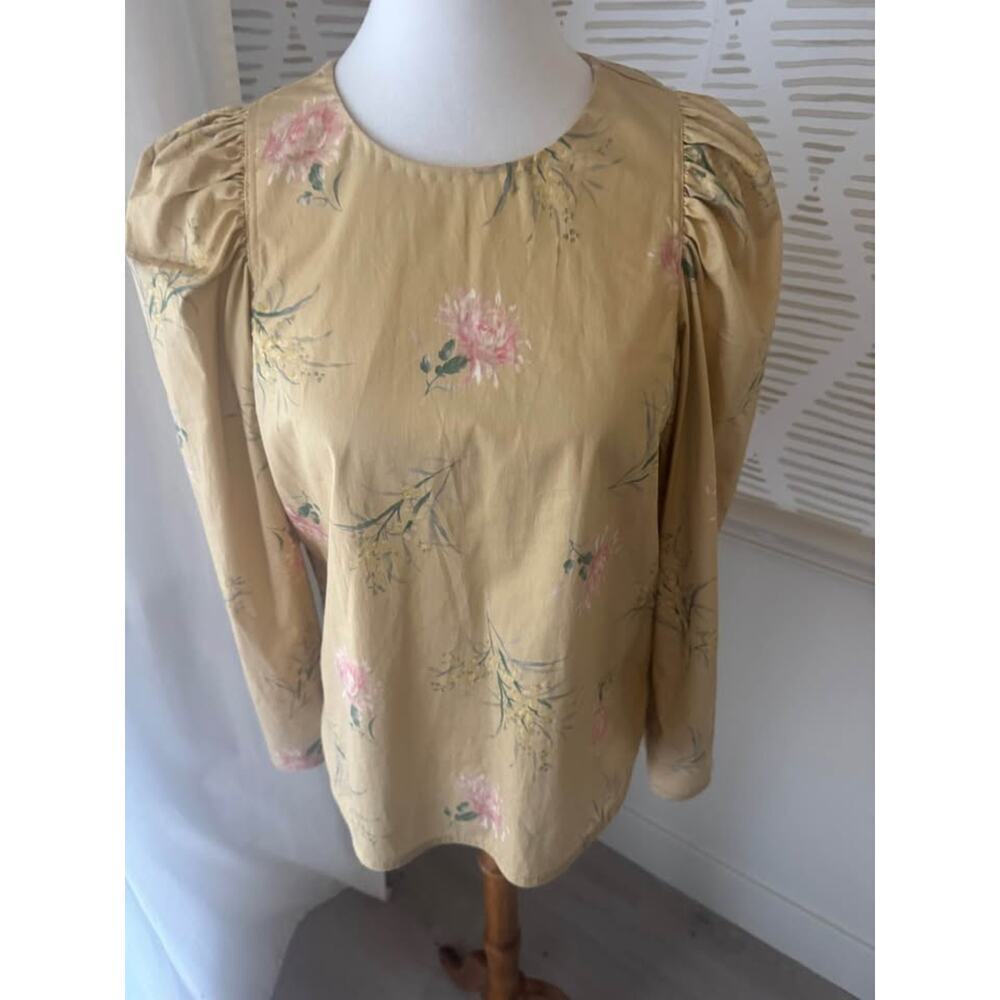 Rebecca Taylor Women’s Medium Sylvie Fleur Yellow Floral Puff Sleeve Top - Picture 3 of 9